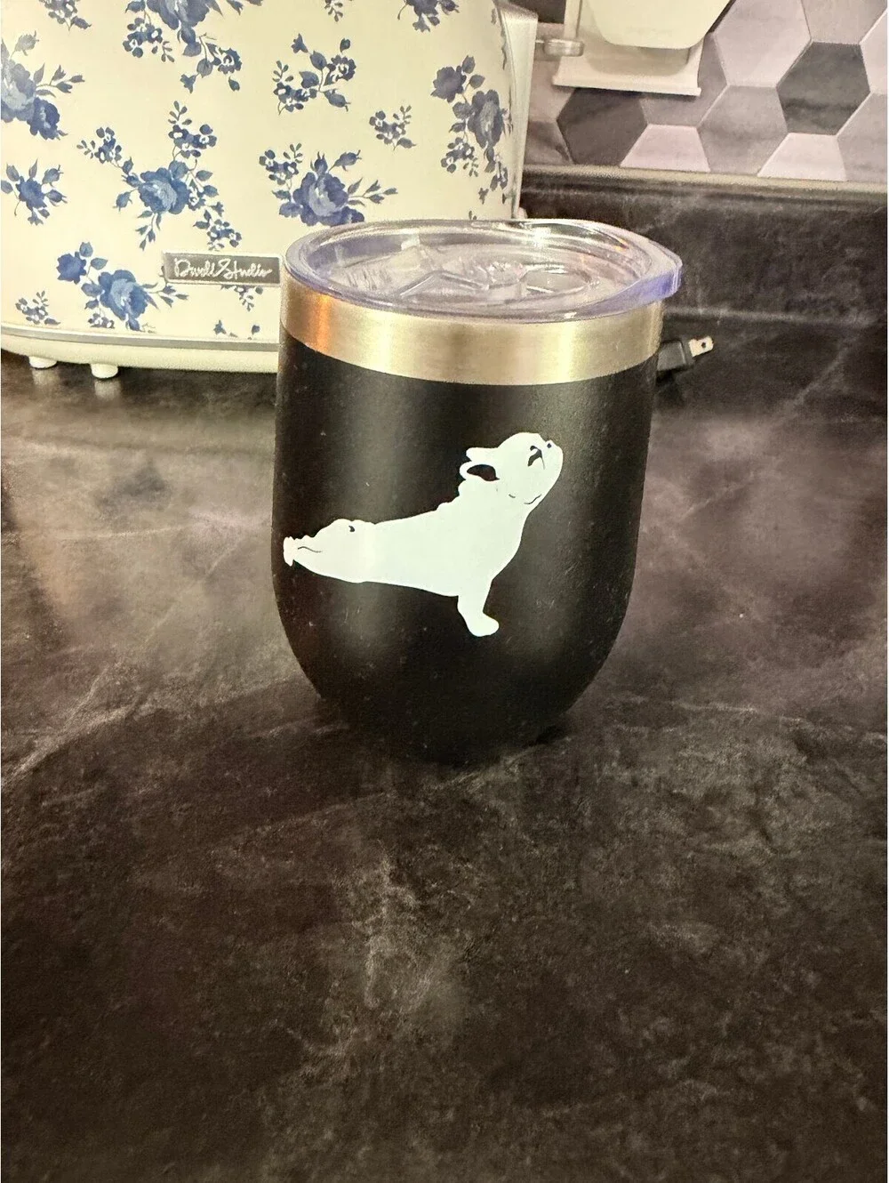 Black Stainless Steel Insulated Tumbler with Bulldog Design